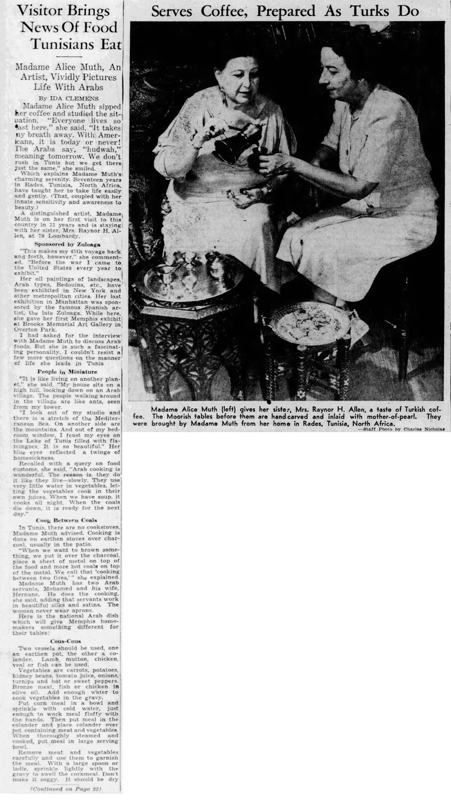 Alice Muth (1887-1952) in The Commercial Appeal of Memphis, Tennessee on October 4, 1946, part 1